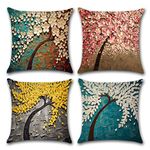 Freeas Cushion Cover, Set of 4 Oil Painting Pattern Pillowcase Square House Sofa Pillow Cover 45 x 45 cm