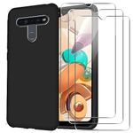 KZIOACSH Case for LG K41S, Flexible TPU Shockproof Rugged Proctective Phone Case Ultra Slim Matte Black Soft Touch Anti-Scratch Non-Slip Bumper Cover with 3 Tempered Glass Screen Protector