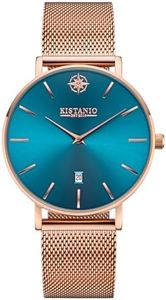 Kistanio Moyen Rose Azur RG-AZS-M - Orologio da donna in acciaio inox e vetro zaffiro con cinturino Milan
