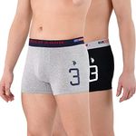 U.S. POLO ASSN. Men's Numeric Print Cotton Stretch I015 Trunks - Pack Of 2 (Black/Grey Mel M)