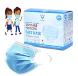 7Shield Kids Size CE, ISO, GMP Certified mask with Extra Soft Fabric Ear Loop, Inbuilt Nose pin Unisex Children Size (Hygienic Box Pack 100) (Color-Blue)