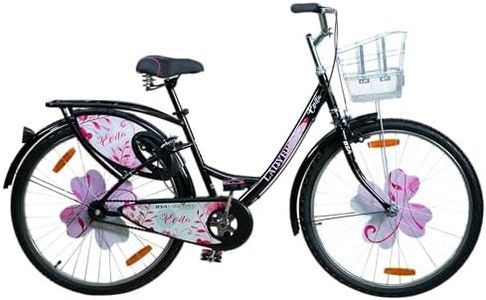 BSA LADYBIRD Evita Cycle for Girls 10 to 15 Years | 2 Years Warranty | 26T Bicycle for Girls and Women with Front Basket & Integrated Carrier, 90% Assembled & Durable Rigid Frame Cycle (Black)