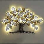 Mahalaxmi Art Handcrafted Iron Wall Hanging Big LED Gold Tree for Home Living Room Wall (Abstract)