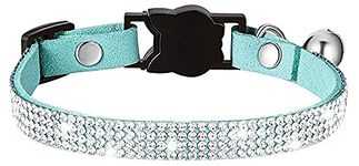 haoyueer Rhinestones Dog Cat Collars with Bell Bling Pet Puppy Collars with Soft Velvet Crystal Collars Girl Jeweled Necklace (Blue) …