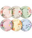 BTaT- Porcelain Floral Plates, 8 inch, Set of 6, Royal Dessert Plates, Appetizer Plates, Floral Plates, Salad Plates, Small Plates, Small Plates Set, Small Dishes, Dinnerware