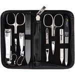 3 Swords Germany - brand quality 8 piece manicure pedicure grooming kit set for professional finger & toe nail care scissors clipper fashion leather case black in gift box, Made in Germany