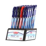 Reynolds RACER GEL 30 CT 25 BLUE 3 BLACK & 2 RED - DISPENSER | Gel Pen Set With Comfortable Grip | Pens For Writing | School and Office Stationery | Pens For Students | 0.5 mm Tip Size