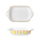 KESESU Ceramic baking dish - Casserole Baking Dish with Handle, Baking Dishes for Oven, 7'' x 5'' Individual Baking Pan, Color Painted Porcelain Bakeware Set| Pack-1 (RED -A) (Yellow - A)