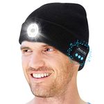 shenkey LED Bluetooth Beanie Hat Headphones - Wireless Headset Music Hat with 5 Removable LED Lights - Tech Gifts for Men Black