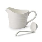 Portmeirion Sophie Conran White Mini Sauce Jug and Ladle Set | 16 Oz Sauce Jug for Gravy and Salad Dressings | Made from Fine Porcelain | Dishwasher Safe