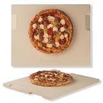 ROCKSHEAT Pizza Stone Bread Baking Stone 30 x 38cm Rectangular Stone for Oven and Grill Innovative Double-Sided Built-in Design with 4 Handles Pizza Stones