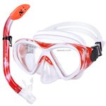 Kids Snorkel Set, Dry Top Snorkel Mask, Anti-Fog Tempered Glass Diving Mask Snorkeling Gear for Kids Youth Boys Girls Junior Age 5-12 (Red+White)