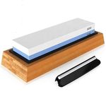 THW Whetstone Knife Sharpening Stone - 2 Sided Professional Waterstone - Kit + Accessories - 1000/6000 Grit - Nonslip Bamboo Base + Ceramic Angle Guide, Flattening Stone