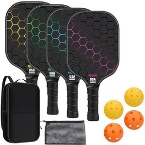 4 Pack Pickleball Paddles Set with 4 Balls and Carry Bag, Pickle Ball Rackets Equipment for Beginners & Pros, Fiberglass Graphite Pickleball Racquet Set