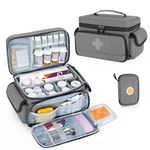 CURMIO Medicine Storage Bag Empty, Pill Bottle Organizer with Portable Zippered Pouches for Supplements or First Aid Kits, Medicine Storage Organizer Box for Home and Travel, Gray (Patent Pending)