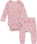 Modern Moments by Gerber Baby Unisex Long Sleeve Bodysuit and Pant Set, Pink Bunnies, 6-9 Months