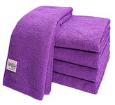 SOFTSPUN Microfiber Cleaning Cloths 5pcs 40x40cms 340GSM Purple! Highly Absorbent, Lint and Streak Free Multi -Purpose Wash Cloth for Kitchen Car Window Stainless Steel Silverware.