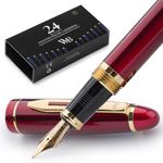 Wordsworth & Black Majesti Fountain Pen-(Red), Luxury Case, Gold Finish, 18K Gilded Medium Nib- 24 Ink Cartridges, Refillable Ink Converter-Calligraphy Pen-Best Business Gift Set for Men & Women