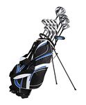 Precise S7 Tall Men’s (6'1" to 6'4") Right Handed Complete Golf Club Set Include 460cc Driver, 3 Wood, 5 Wood, 24* Hybrid, 5-9 PW Irons, Sand Wedge, Putter, Deluxe Stand Bag & 4 Headcovers, Black/Blue