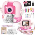 Skirfy Instant Print Camera for Kids,Pink Digital Camera for Kids with Silicone Cover & 32G TF Card,48MP Selfie Video Camera for Kids Toddler,Birthday Gifts for Girls Age 3-12