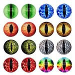 GraceAngie 30pcs 12mm Flat Round Glass Evil Eye Dome Cabochon Assorted Colors Dragon Eye Owl Cat Eyes for DIY Pendant Settings and Doll Eyes Making, Vertical Pupil