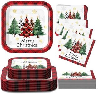 Christmas Paper Plates and Napkins Supplies, Square Christmas Plates Disposable Party Set for 25