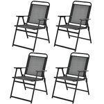 COSTWAY 4PCS Folding Garden Chairs, Portable Outdoor High Back Patio Dining Chairs with Armrests, Steel Frame Camping Sling Chairs for Backyard, Porch and Lawn (68 x 55 x 84cm)