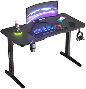 Ufurniture Black Gaming Desk with Cup Holder Headphone Holder 120 * 60 * 73cm, Workstation Computer Desk Carbon Fibre Surface