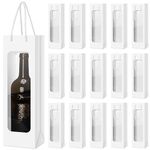 Tioncy 24 Pcs Wine Gift Bag Clear Window Wine Bags for Wedding Gifts Bottle Wine Bags with Handles Reusable Flower Wine Bags Bulk for Christmas Thanksgiving New Year Holiday Birthday(White)