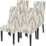 SearchI Dining Room Chair Covers Set of 4, Stretch Printed Kitchen Chair Slipcovers Removable Washable Parsons Chair Covers Protector for Dining Room, Hotel, Ceremony (Beige-Green Stripe)