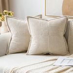 MIULEE Corduroy Cushion Covers Pack of 2 Decorative Modern Patchwork Throw Pillow Covers Soft Pillowcase Cushions for Home Spring decor Sofa Couch with Invisible Zipper 16x16 Inch Creme 40x40 cm