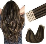 GOO GOO Tape in Hair Extensions Human Hair, 2/6 Dark Brown Highlighted Chestnut Brown, 18inch 25g 10pcs, Thick Ends Straight Seamless Tape in, Invisible Tape in Hair Extensions Human Hair