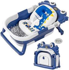 Collapsible Baby Bathtub for Newborns with Thermometer and Soft Floating Cushion Portable and Foldable Travel Baby Boy Bath Tub for Infants to Toddler 0-36 Month (Navyblue)