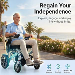 Free To Be Ultra Lightweight Folding Electric Wheelchair, 20kg, Silver