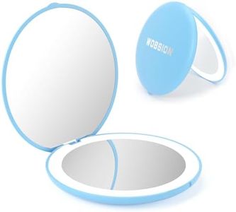 WOBSION Travel Compact Mirror,Portable 1x/10x LED Makeup Mirror with Magnification,Handheld 2-Sided Pocket Mirror, 3.5in Small Mirror for Purse,Handbag,Gifts,Blue