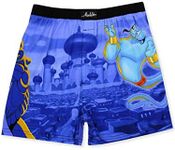 Disney Aladdin Genie Jafar Mens Briefly Stated Boxer Lounge Shorts (Small, Blue/Multi)