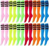 Hercicy 12 Pairs Tube Socks for Women Colorful Knee High Socks Striped Athletic Softball Football Baseball Sport Socks, Bright Colors, One Size