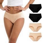 INNERSY Women's Mid Rise Cotton Underwear Ladies Soft Hipster Panties 4-Pack(Black/Shrimp,Large)