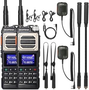 BAOFENG UV-25 Tri-Power Ham Radio Handheld, 11W Long Range Two Way Radio, UHF VHF AM FM Air NOAA Multi-Band Receiver, with 5200mAh Battery, Gooseneck Antenna & Whip Antenna, Tactical Speaker, 2Packs