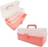 FOREVERIE 3-Tier Empty Luggage Cosmetic Case Large, Transparent Portable Makeup Storage Box, Multifunctional 3-Layer Plastic Tool Box for Barber, Cook, Baker, Nail Artist, Beauty Practitioners (Pink)