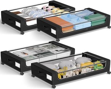 GoMaihe Under Bed Storage with Wheels: XXL Underbed Storage Containers with Clear Lids - Rolling Drawers & Bins for Shoes Clothes in Dorm Bedroom - Space-Saving Easy Pull-out Black 4-Pack
