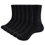 YUEDGE 6 Pairs Cotton Cushion Crew Socks Workout Training Hiking Walking Athletic Sports Socks for Men and Women, Black, Men 6-9.5/Women 5-8.5 UK Size