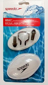 SPEEDO Adult Ear Plugs (1 pair) and Nose Clip (1) Set for Recreational Swimmers 15 years and up (Smoke Ice)