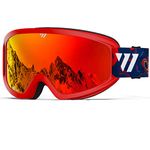 WISTON Ski Goggles - OTG Snow/Snowboard Goggles for Men, Women & Youth - 100% UV Protection (Red Frame/Red Lens)