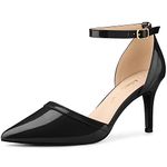 Allegra K Women's Pointy Toe Ankle Strap Stiletto Heels Black Pumps 8 M US