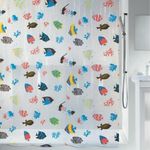 Spirella Fish PEVA Clear Plastic Shower Curtain, 180 x 200 cm, Blue/Orange/Yellow/Black/Green