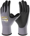 COOLJOB 3 Pairs Nitrile Rubber Coated Nylon Safety Work Gloves for Men, Dotted for Non-Slip Grip, Lightweight Breathable Seamless Knit, for Mechanics, Warehouse, Gardening, Grey, Large