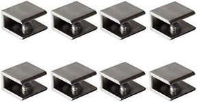 Glass Shelf Brackets Shelf Clips Metal Clamps Brushed Nickel Square Shape Wall Mounted Adjustable 6-10mm for Acrylic Wood (Set of 8)