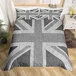 Loussiesd United Kingdom Flag Duvet Cover Union Jack Comforter Cover Grey UK Flag Bedding Set For Kids Adults Geometric Ultra Soft Double Size Zipper