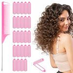 24Pcs Sponge Hair Rollers Set, Small Self Grip Heatless Foam Hair Curlers Rollers for Long Hair,Medium and Short Hair, No Heat Hair Curlers Hair Volume with Pintail Comb for Women Hair Styling Pink